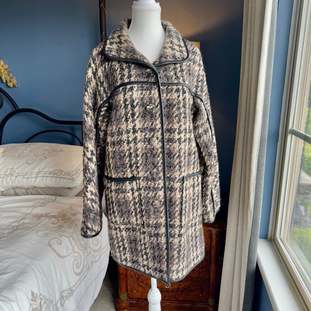 Darling  Wool Blend Brown w Black Houndstooth Plaid Duffel Coat